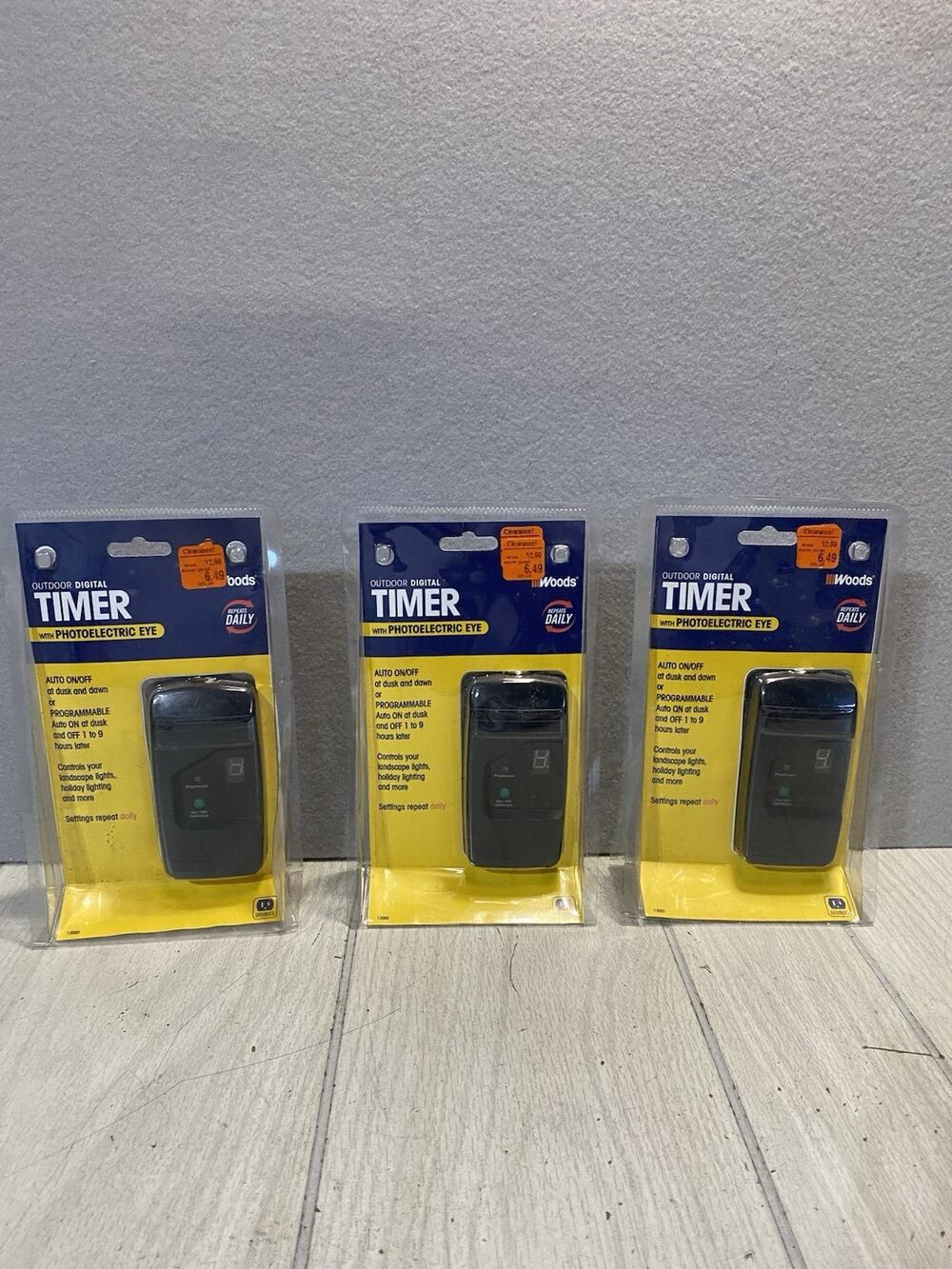 Woods Set Of 3 Outdoor Digital Timer Programmable 13660 w/ Photoelectric Eye NEW